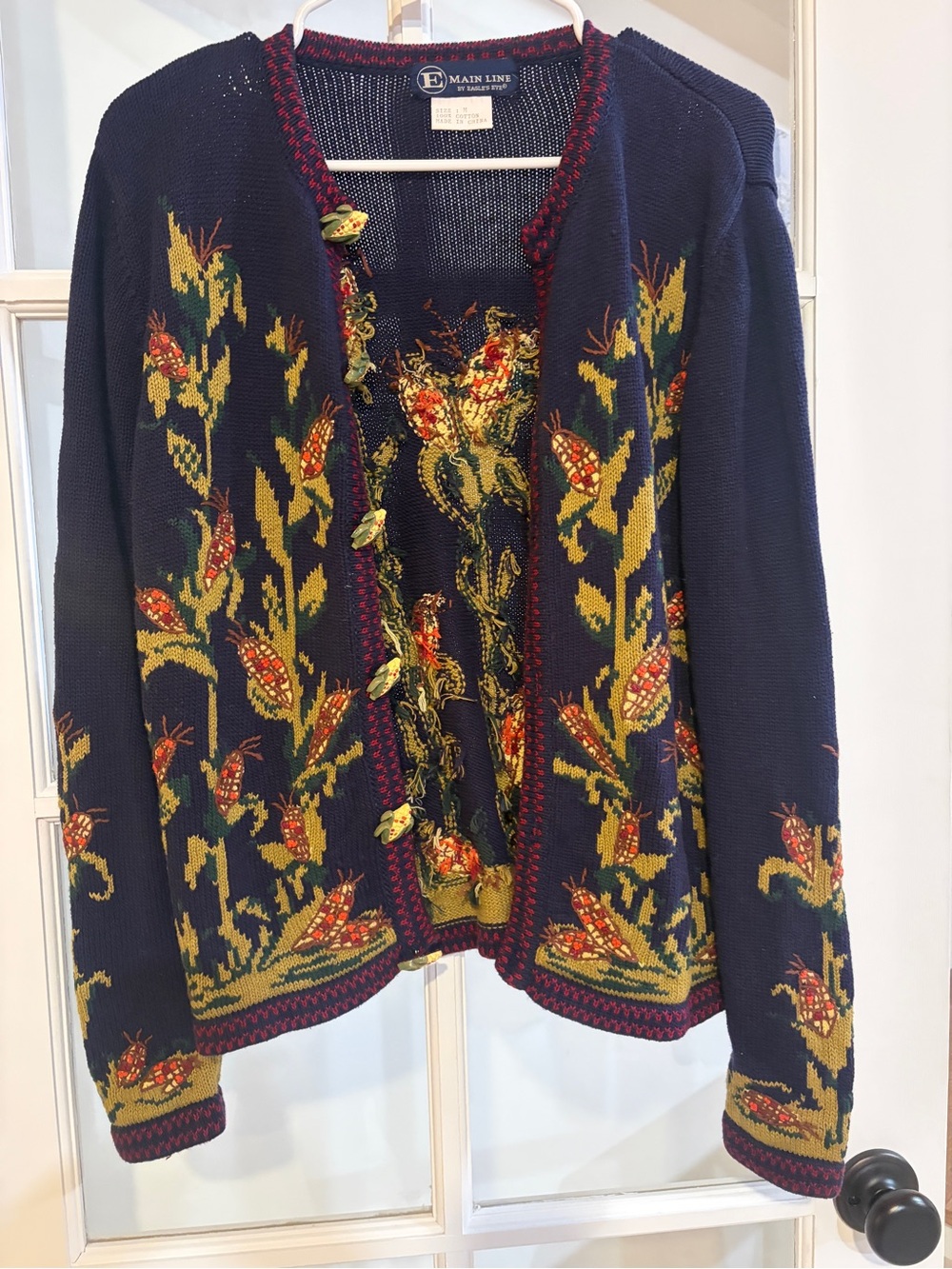 Vintage Eagle’s Eye Knit Fall Sweater Women’s Medium Cozy Autumn Corn Harvest